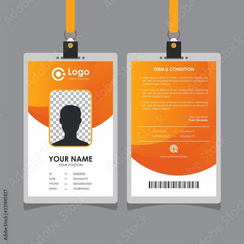 Simple Clean Orange Yellow Gradient Id Card Design, Professional Identity Card Template Vector for Employee and Others
