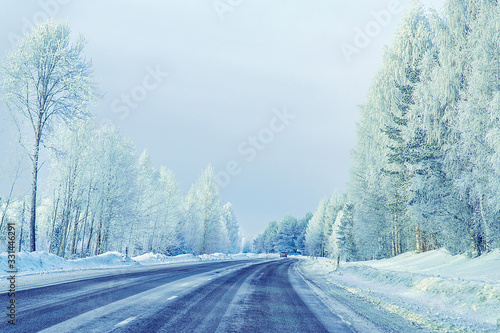 Snowy road at winter Rovaniemi © Roman Babakin