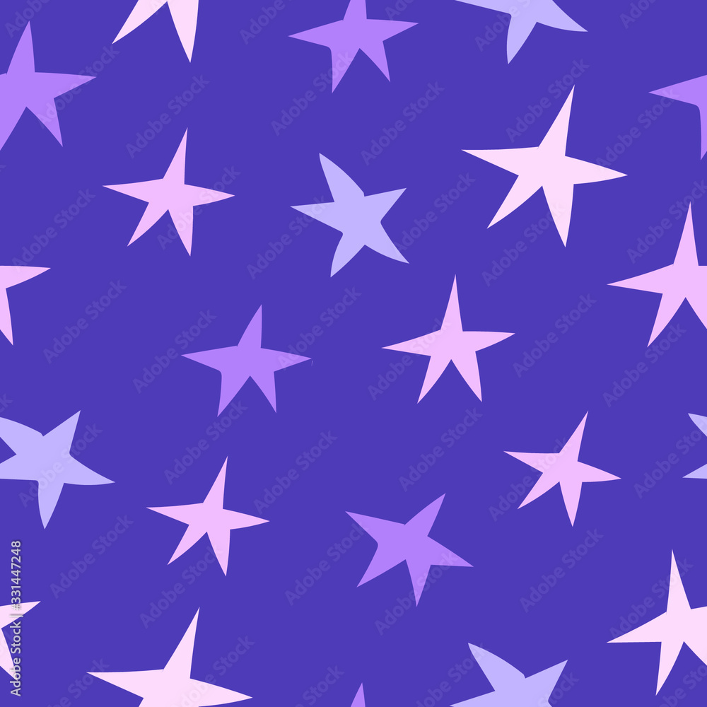 Pink stars on a purple background. Seamless vector pattern.. Decoration for gift wrapping paper, fabric, clothing, textiles, surface textures, scrapbooking Pink stars on a purple background. Seamless vector pattern.. Decoration for gift wrapping paper, fabric, clothing, textiles, surface textures, scrapbooking