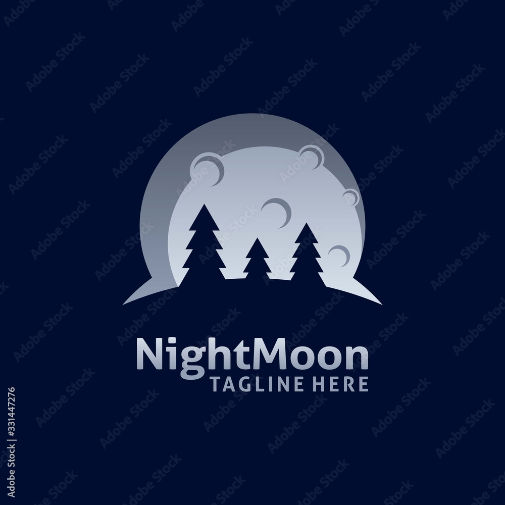 Full moon logo design with fir silhouette