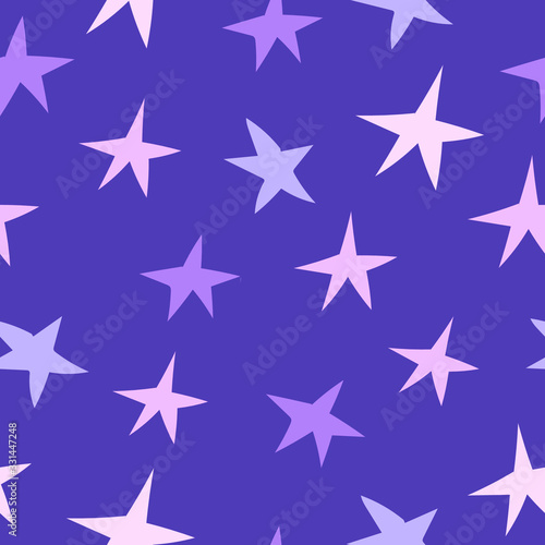Pink stars on a purple background. Seamless vector pattern.. Decoration for gift wrapping paper  fabric  clothing  textiles  surface textures  scrapbooking