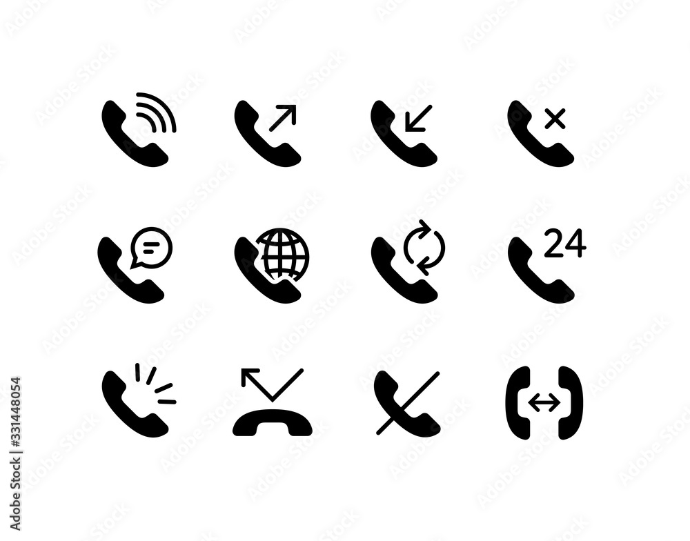 Communication concept. Vector flat outline icon set illustration. Black isolated on white background. Phone call handset sign. Design element collection for web, ui, button, website, logo. Communication concept. Vector flat outline icon set illustration. Black isolated on white background. Phone call handset sign. Design element collection for web, ui, button, website, logo.