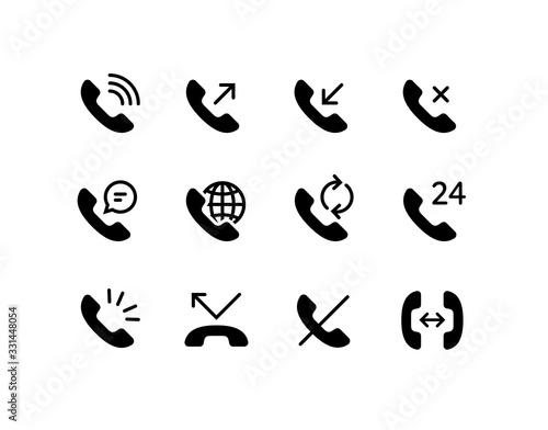 Communication concept. Vector flat outline icon set illustration. Black isolated on white background. Phone call handset sign. Design element collection for web, ui, button, website, logo.
