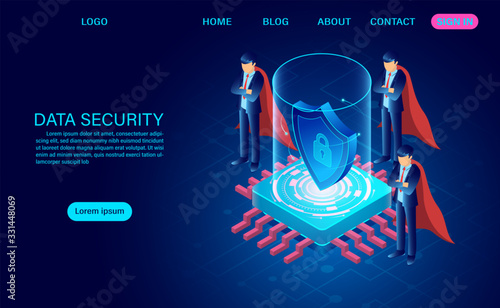 Data security concept. protects data from thefts data and hacker attacks. isometric flat design. Vector illustration