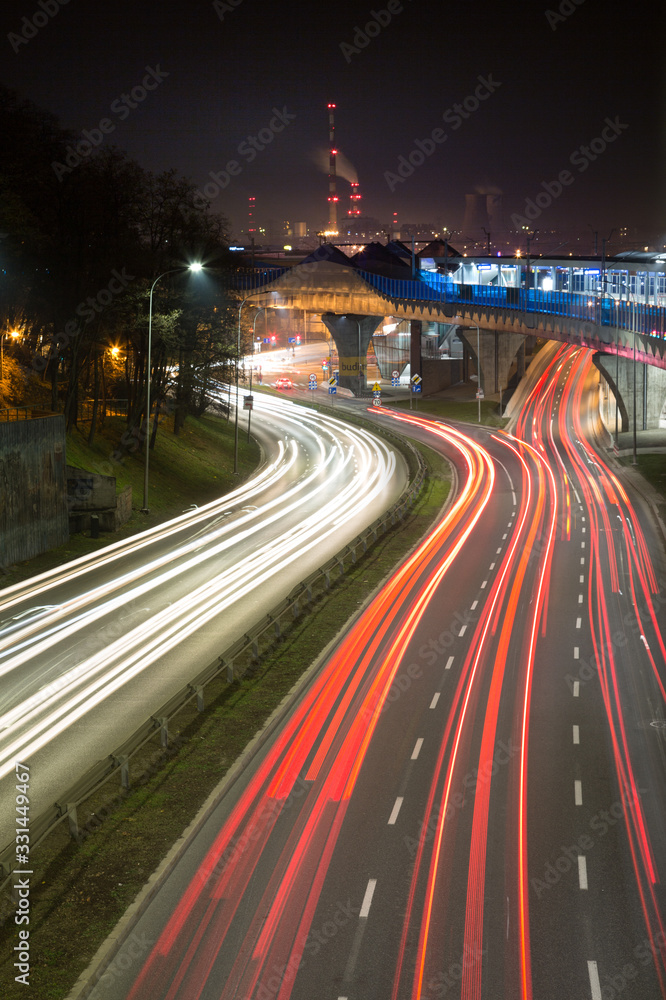 Fototapeta premium Light trails in Cracow by night