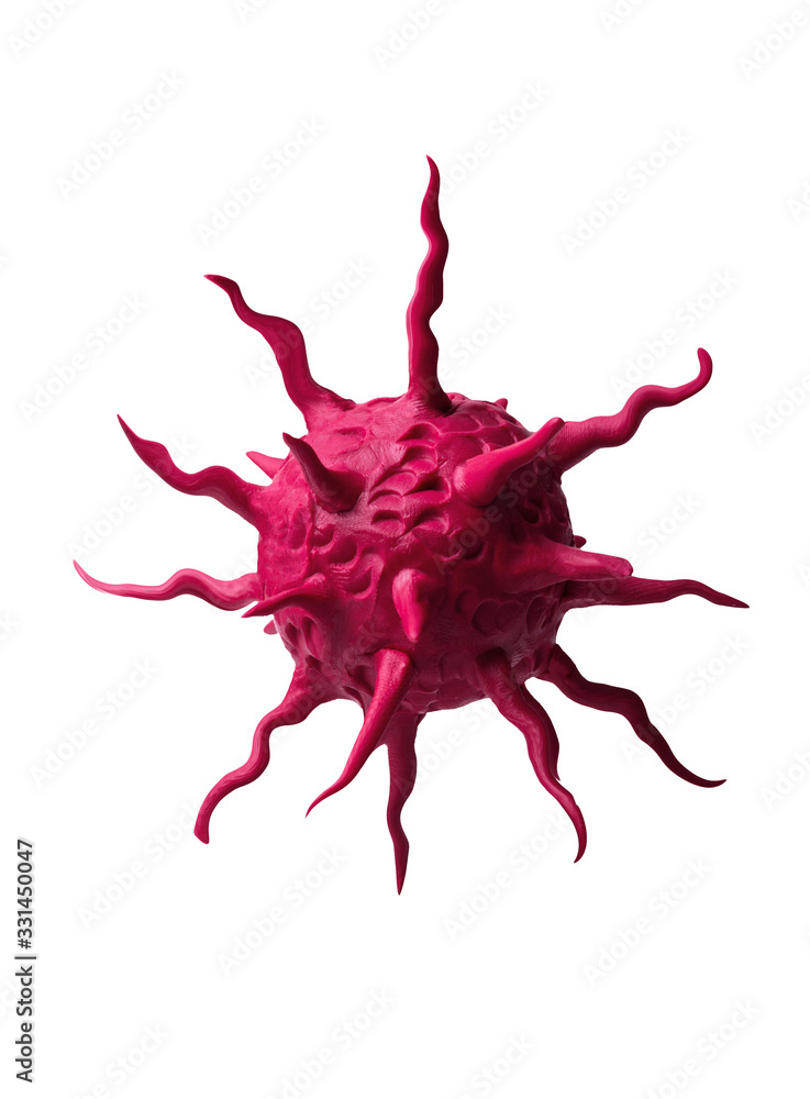 Coronavirus COVID-19 concept. Plasticine model of biological hazard of pandemic of the coronavirus flying in midair. Danger came from China. Coronavirus COVID-19 concept. Plasticine model of biological hazard of pandemic of the coronavirus flying in midair. Danger came from China.