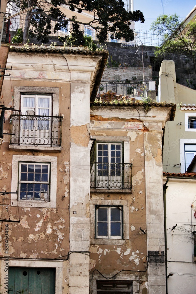 Old damaged facades in Lisbon city