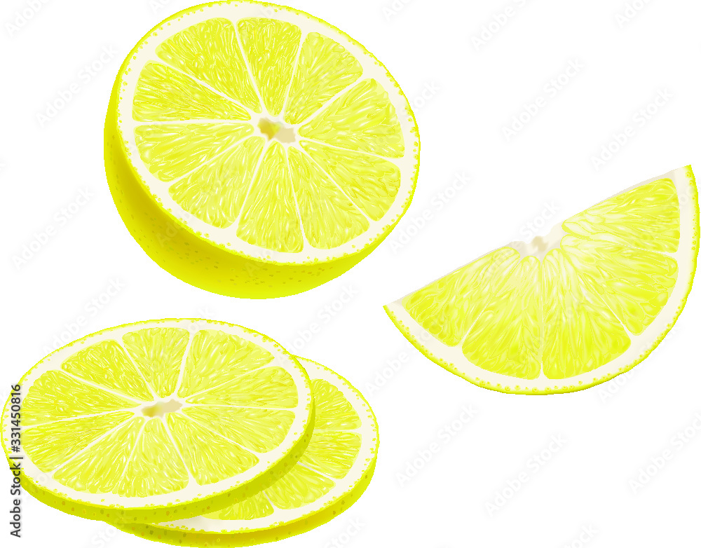 Slice of lemon. Half a lemon. Vector.