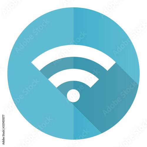 Wireless blue round flat design vector icon isolated on white background