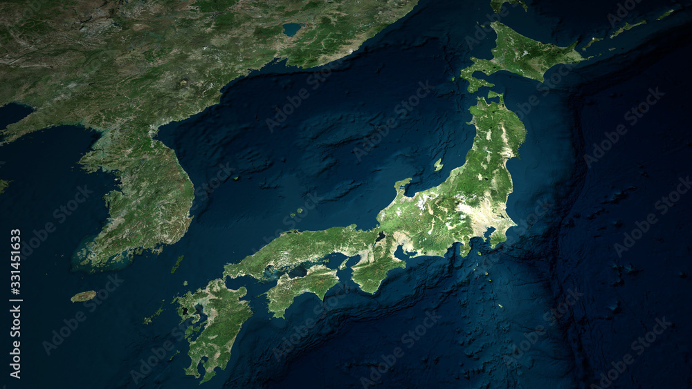 Japan topographic map, elevation, relief