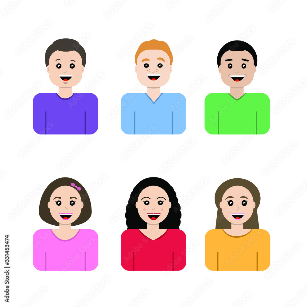 set of people cartoon icons of six boys and girls