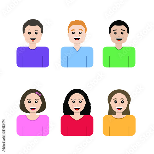 set of people cartoon icons of six boys and girls