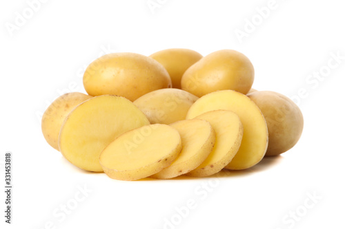 Heap of young potato isolated on white background