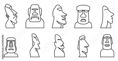 Easter Island statue icons set. Outline set of Easter Island statue vector icons for web design isolated on white background