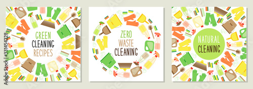 Cute set of eco zero waste cleaning utensils backgrounds in natural colors