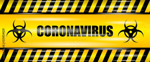 Coronavirus (2019-nCOV) realistic seamless yellow ribbon, caution coronavirus, realistic vector illustration