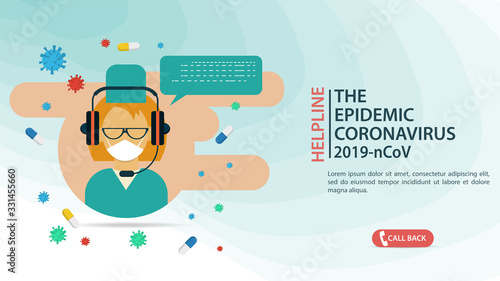 banner design helpline for calling sick people to call for help and advice in the coronavirus epidemic COVID-2019 flat vector illustration