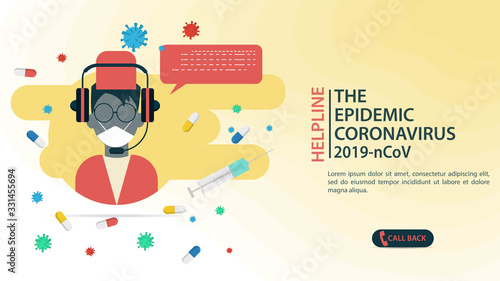 banner design helpline for free calls of sick people to call for help and advice in the coronavirus epidemic COVID-2019 flat vector illustration