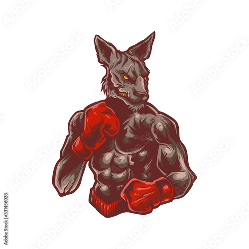 Vector illustration of strong kangaroo wear boxing gloves