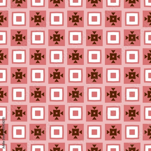 Seamless retro geometric pattern. Modern red  white and brown background. Repeating stylish tiling