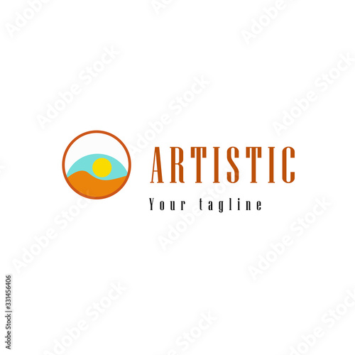 Logo design template art eye and landscape sunset for brand fashion