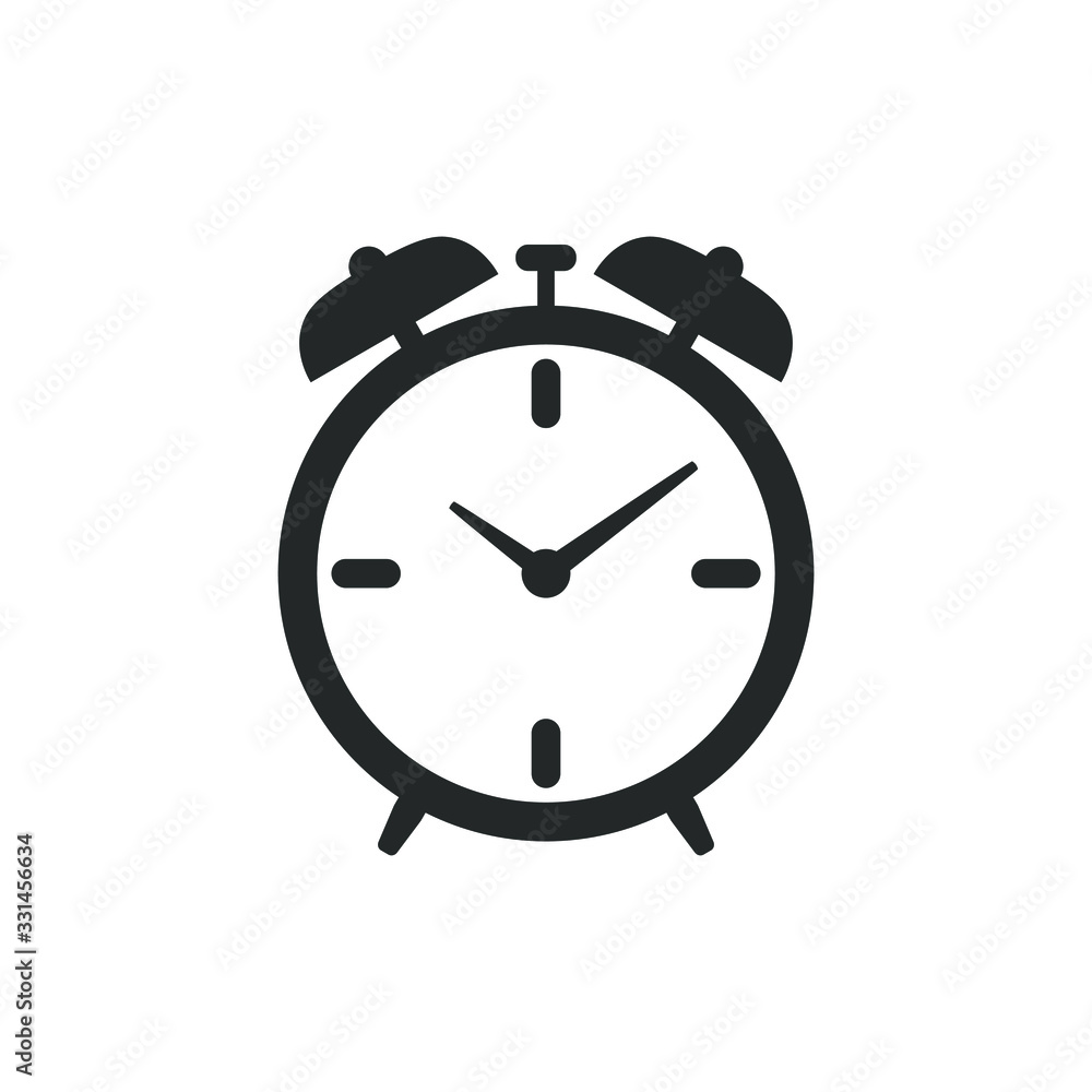 Alarm clock graphic icon. Alarm clock sign isolated on white background. Watches template. Vector illustration Alarm clock graphic icon. Alarm clock sign isolated on white background. Watches template. Vector illustration