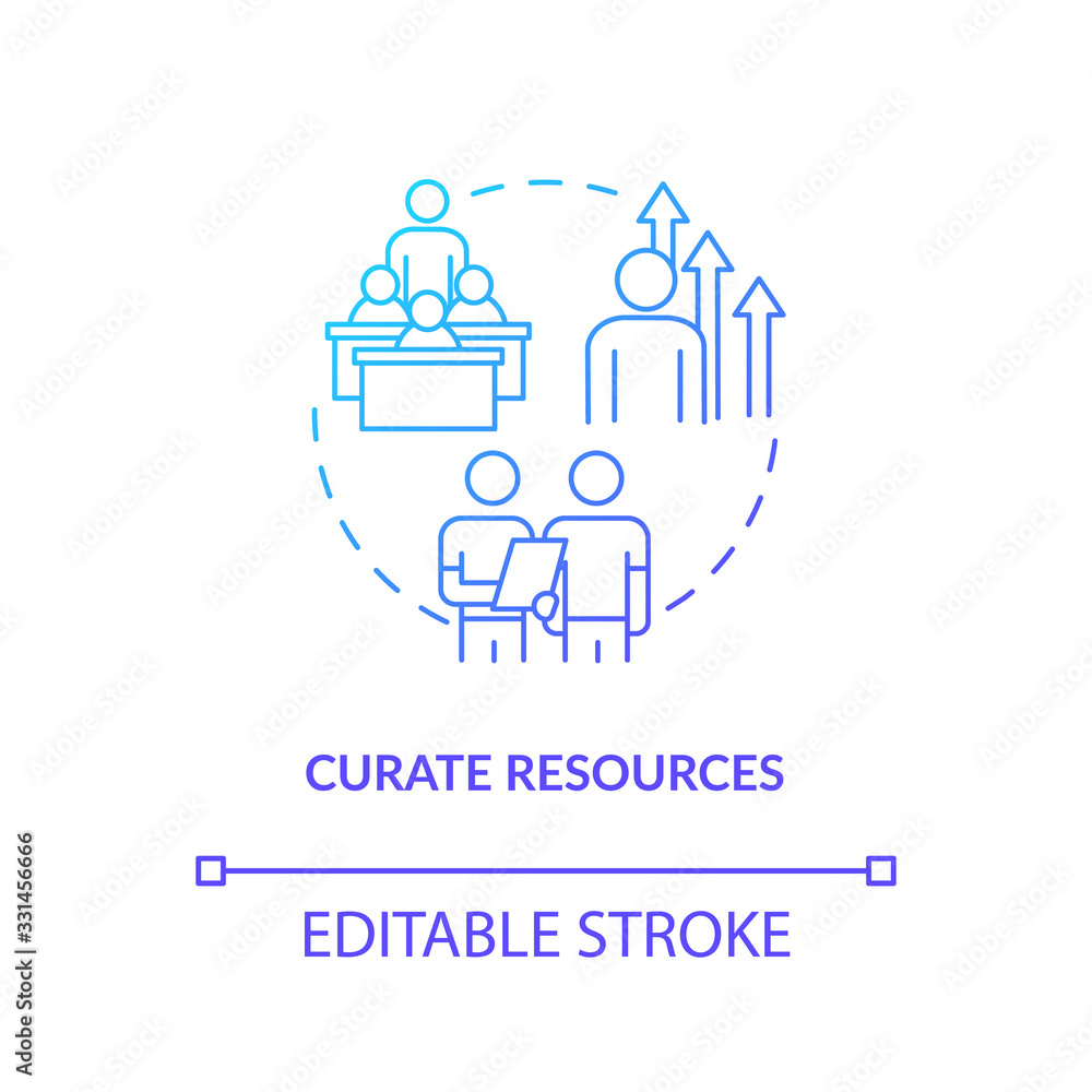 Company resource curation concept icon. HR management, professional growth, staff training idea thin line illustration. Workflow organization. Vector isolated outline RGB color drawing