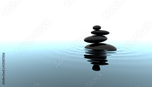Classic Zen. Stones in the water and the wave. 3d illustration