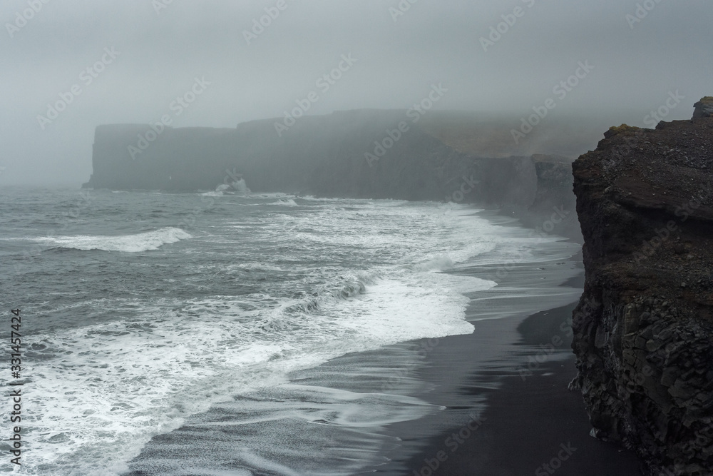 Foggy black Beach near Vik, Iceland