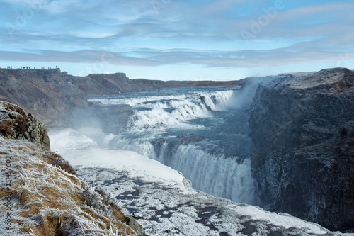 Gullfoss waterfall in early May, Iceland