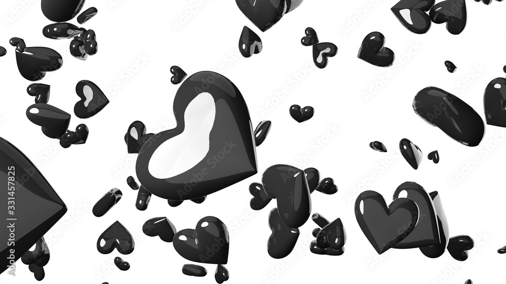 Black heart objects in white background. Cool heart-shape abstract 3D illustration. Black heart objects in white background. Cool heart-shape abstract 3D illustration.