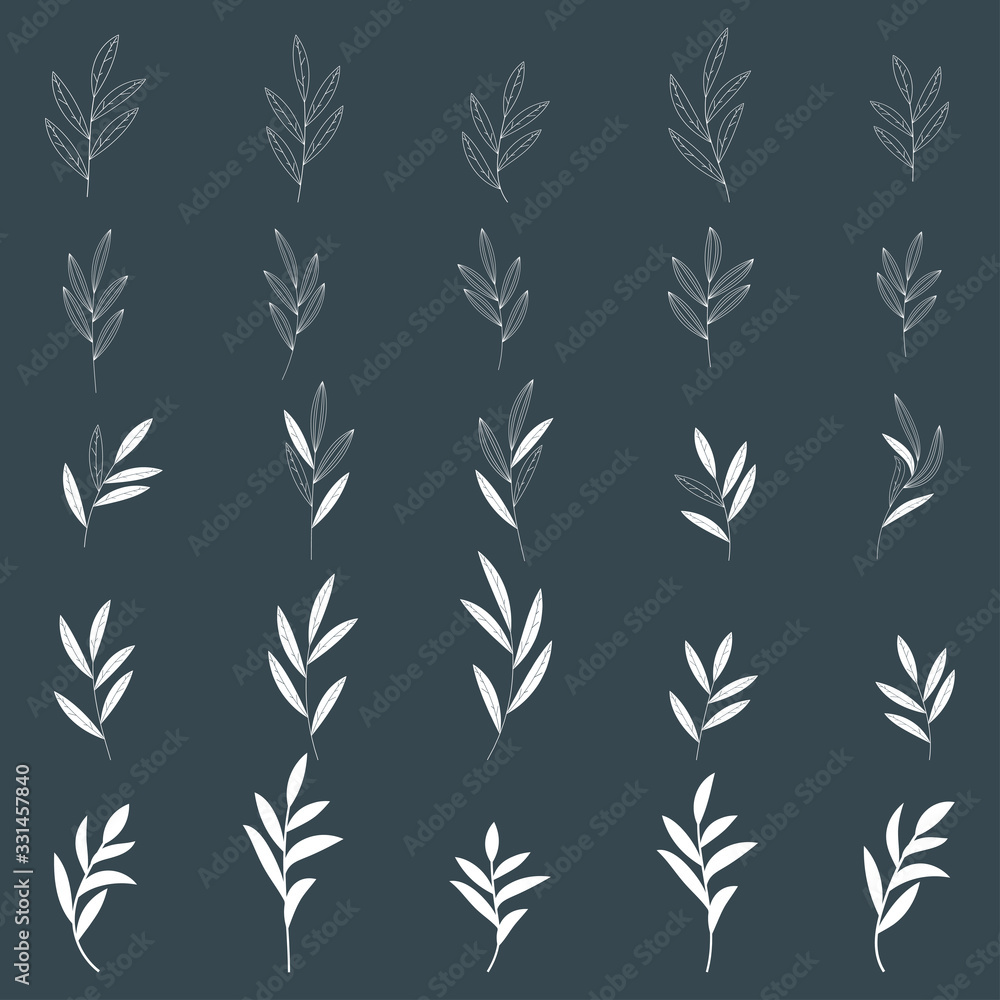 Abstract geometric natural elements. Leaves, blades of grass and twigs. Abstract geometric natural elements. Leaves, blades of grass and twigs.