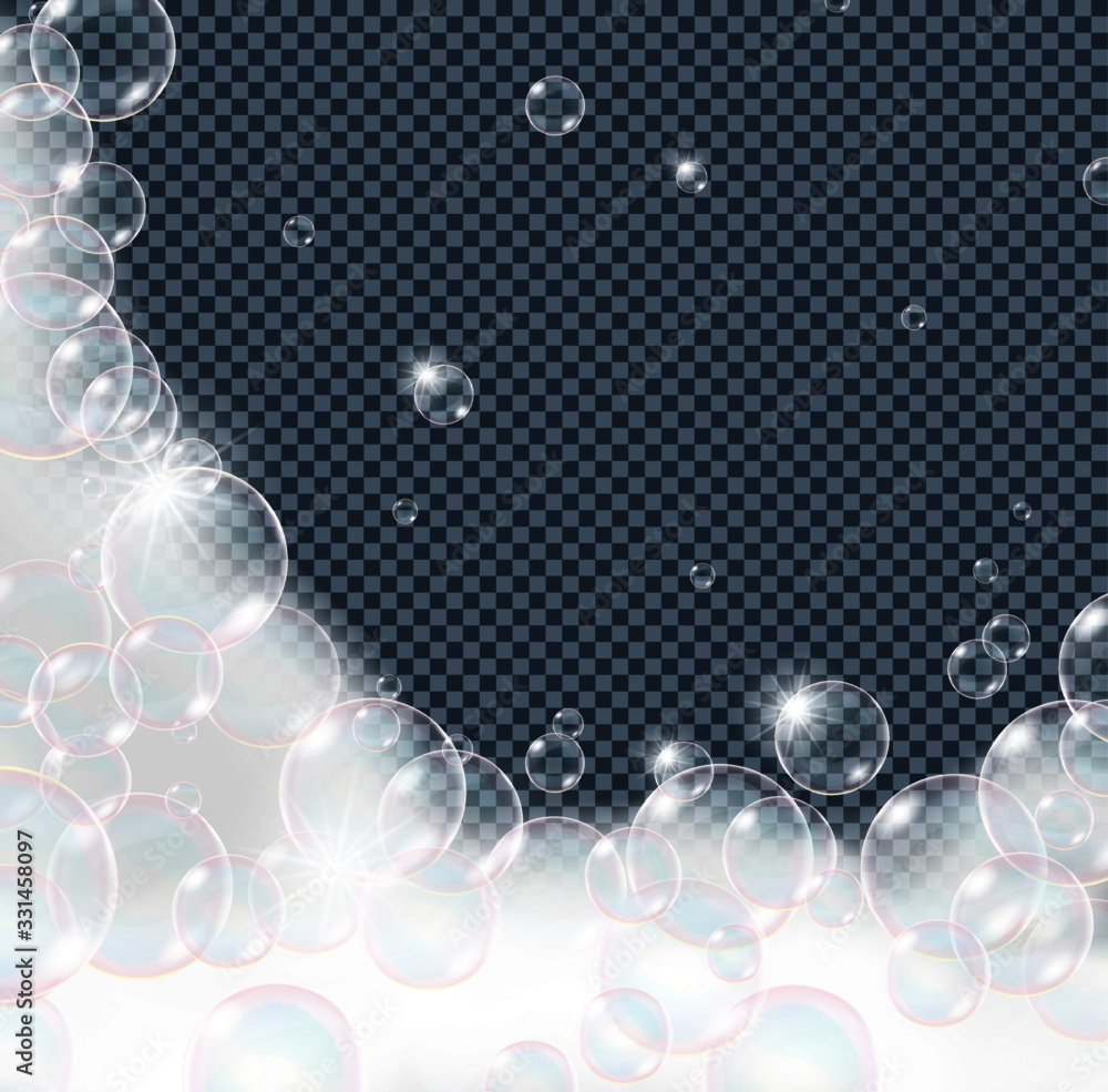 Soap foam bubbles isolated on transparent background. Realistic looking ...