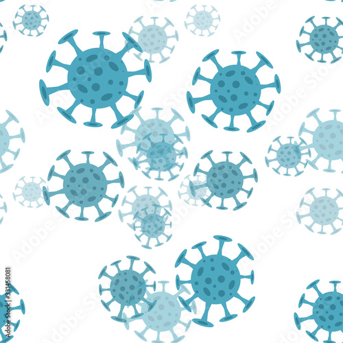 Seamless pattern with coronavirus virus in 2020. World Coronavirus Cell China Influenza Respiratory Coronavirus
