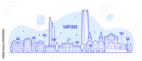 Santiago skyline Chile city buildings vector line