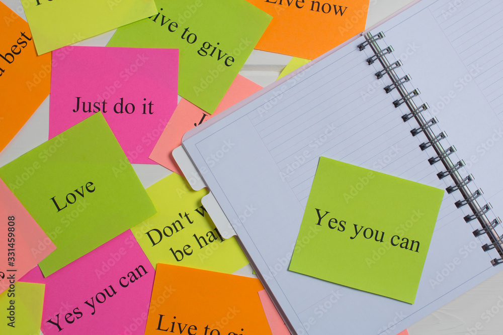 Motivational Words on Colorful Stickers on White Background. a