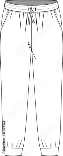 Sweatpants fashion flat sketches. Apparel template