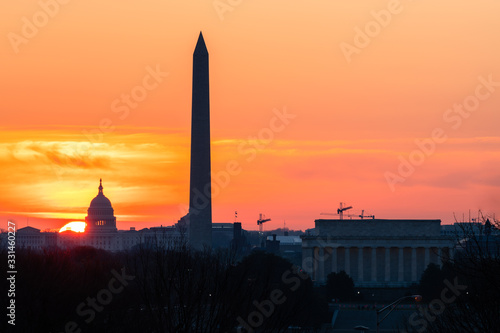 Sun Rises Behind the US Capitol on a Spring Morning