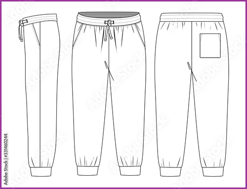 Sweatpants fashion flat sketches. Apparel template photo