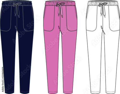 Sweatpants fashion flat sketches. Apparel template