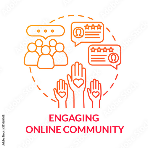 Engaging online community concept icon. Communication with audience. Customer loyalty, brand credibility idea thin line illustration. Vector isolated outline RGB color drawing