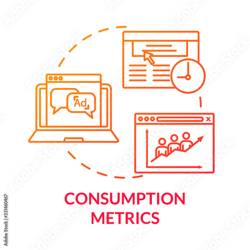 Consumption metrics concept icon. Marketing statistics analysis. Online traffic, customer satisfaction rates idea thin line illustration. Vector isolated outline RGB color drawing