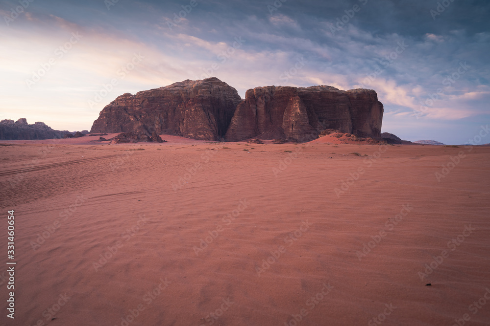 Red sand dune in Wadi Rum desert in a morning sunrise, Jordan, Arab