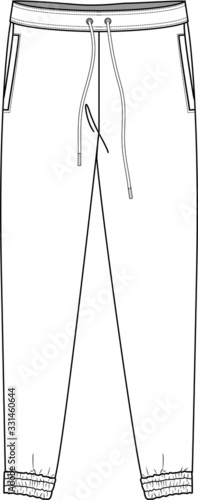 Sweatpants fashion flat sketches. Apparel template