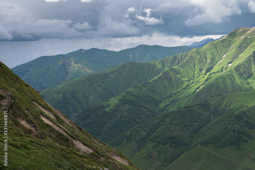 Caucasus mountain range in summer season at Mestia town, Svaneti region in Georgia