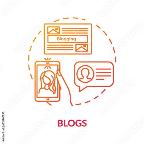 Blogs concept icon. Internet streaming, social media network, vlogging idea thin line illustration. Using influencers for viral marketing. Vector isolated outline RGB color drawing