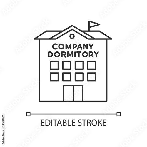 Company dormitory pixel perfect linear icon. Housing complex. Living accommodations for employees. Thin line customizable illustration. Contour symbol. Vector isolated outline drawing. Editable stroke
