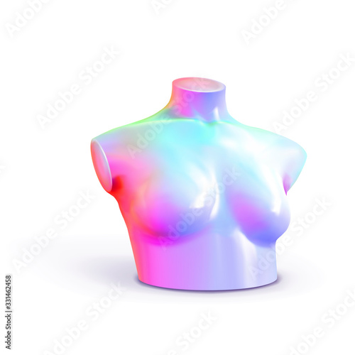 Bust without head. Female mannequin trendy iridescent neon color. Vector illustration isolated on white background.