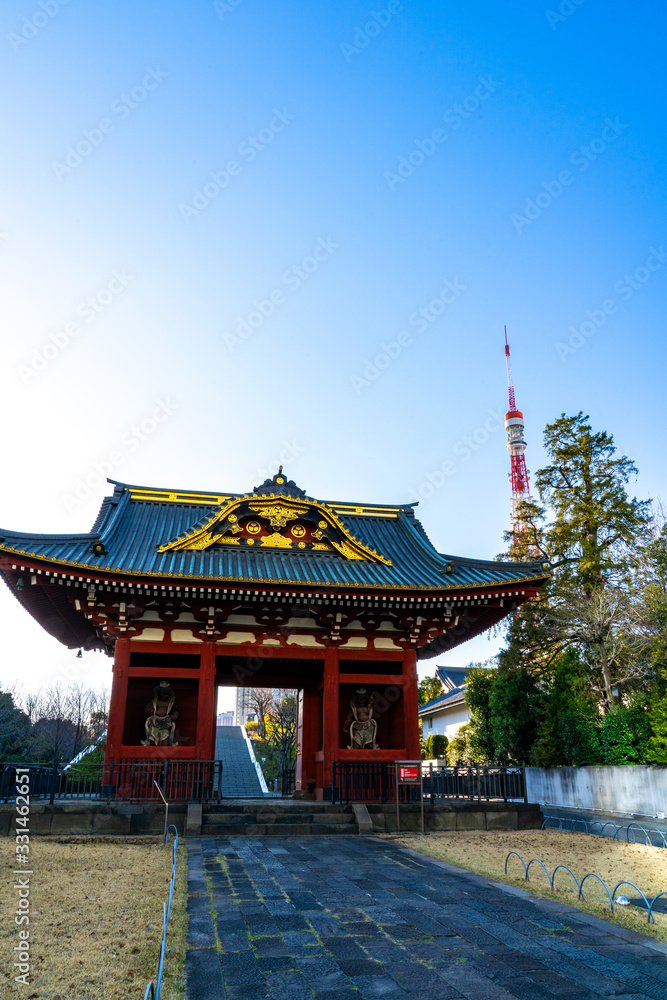 Naklejka premium 寺と東京タワー