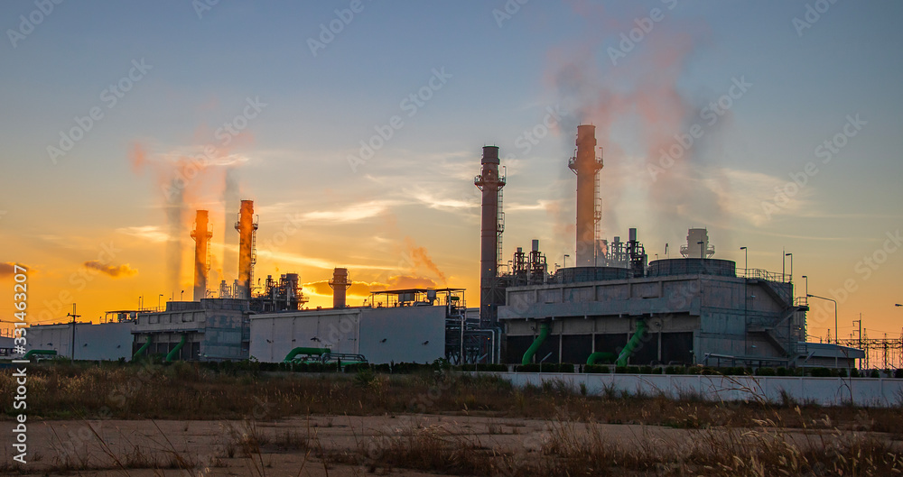 Natural Gas Combined Cycle Power Plant with sunrise